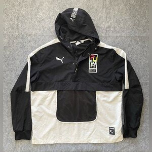 PUMA Jacket Windbreaker Womens XL‎ Quarter Zip Hoodie Black White 599372-01
